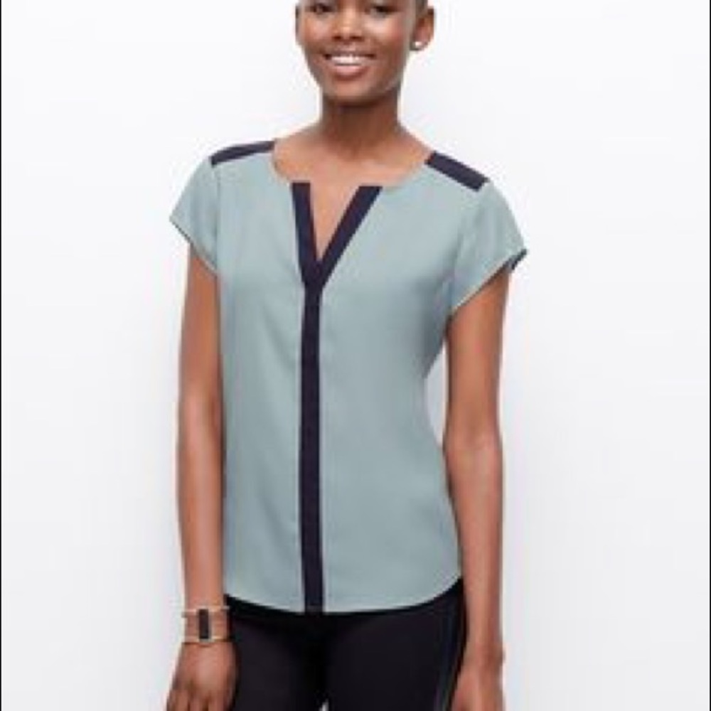 Ann Taylor {Blue} Crepe Colorblock Top